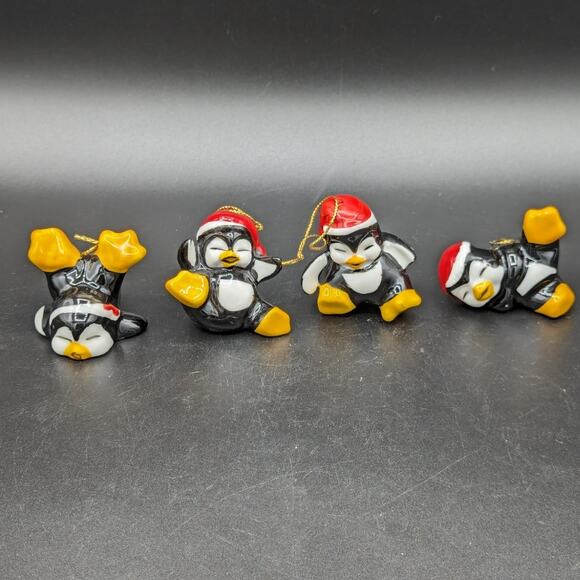 4 Vintage Penguin Christmas Ornaments Holiday Ceramic Cutesy Playful Japan? - Picture 1 of 16